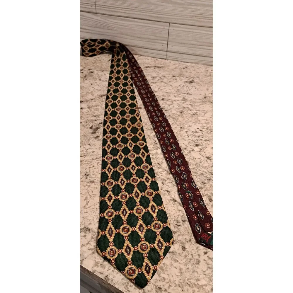 Tommy Hilfiger 100% Italian Silk Tie – Vintage 90s Bi-Color, Geometric Design